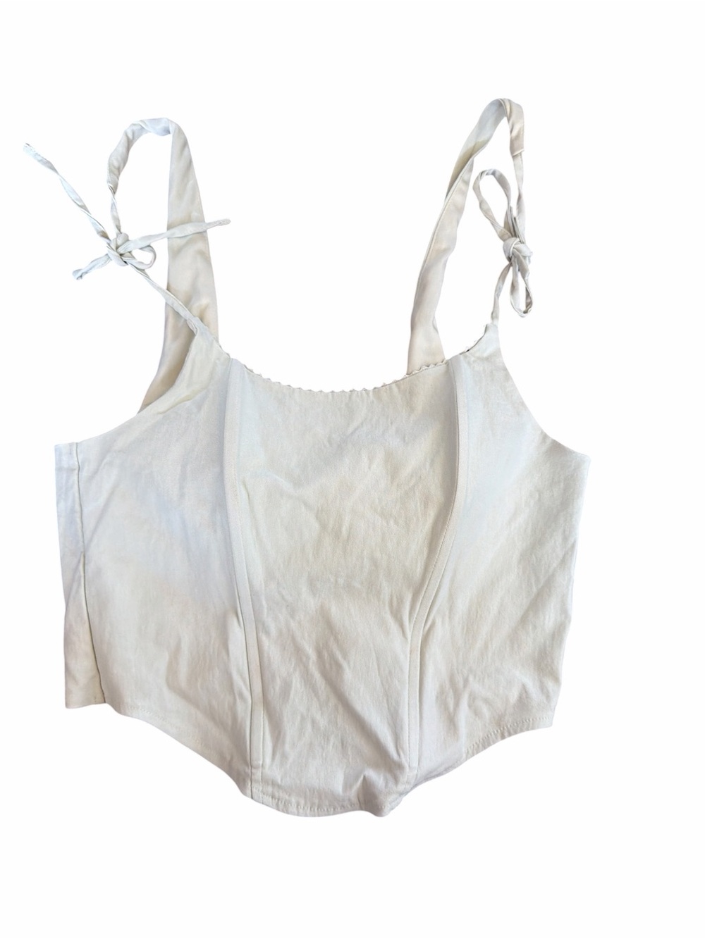 Cream Tie-Shoulder Cotton Tank Top Corset Coquette M